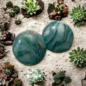 Hand crafted clear, green & white fused glass pierced “button” earrings